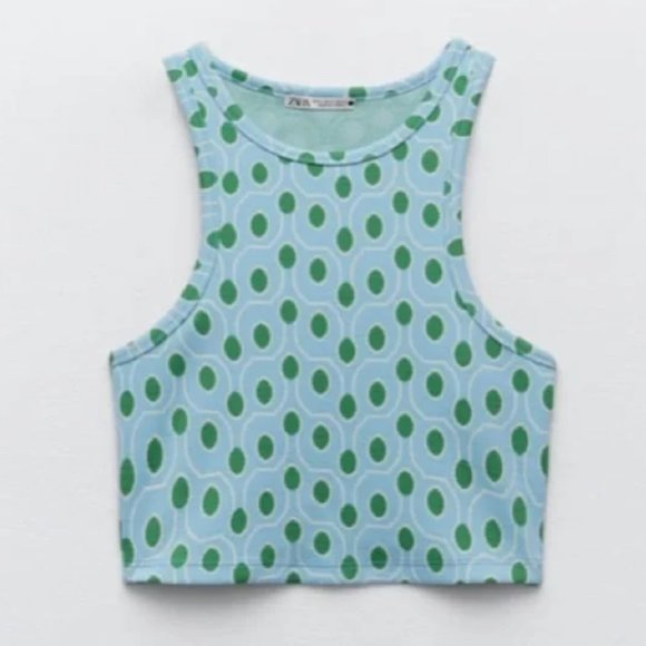 Zara 70s Blue & Green Halter Tank - Picture 2 of 5